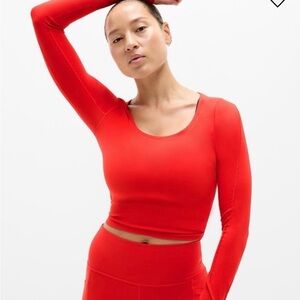 Athleta Red Long-Sleeve Scoop-Neck Crop Top